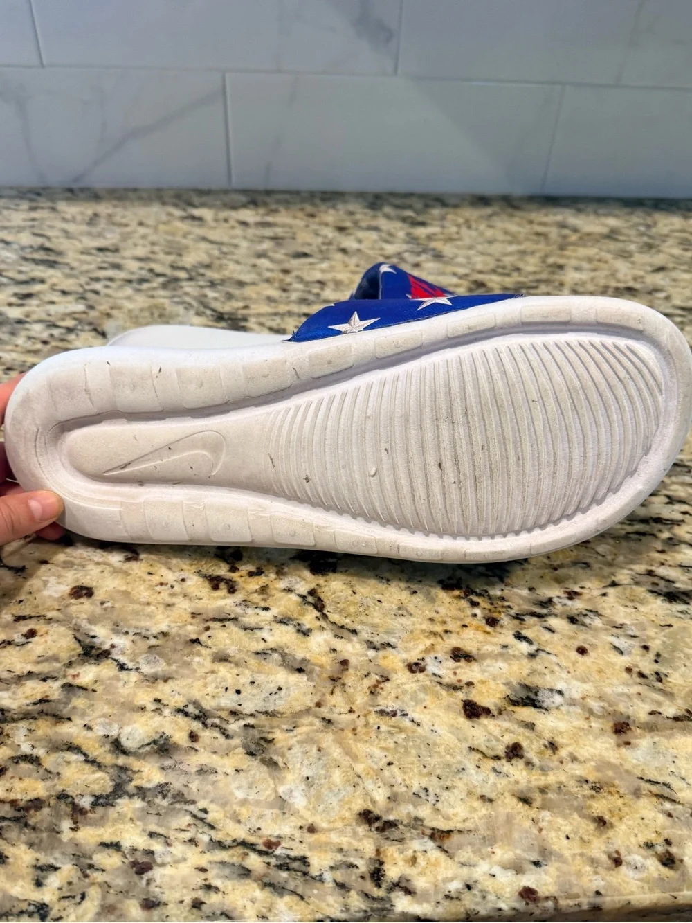 Nike Men’s White Slide Sandals with Blue Star Strap